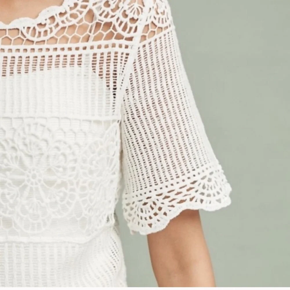 Anthropologie James Coviello White Crocheted Knit Lace Janice Top Women's Small
